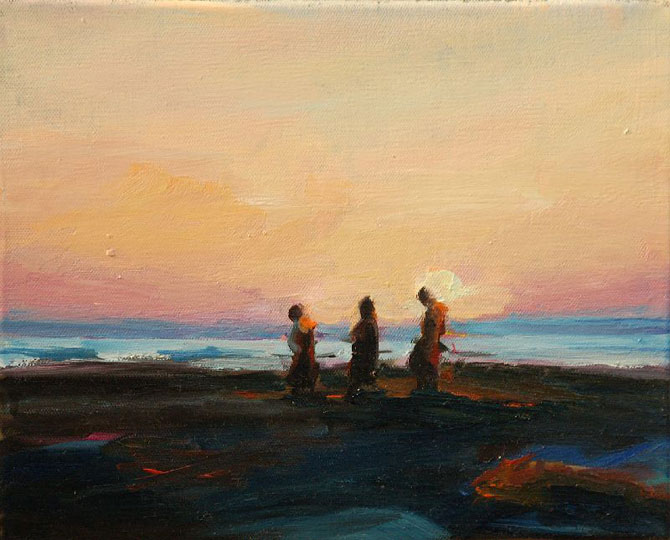 Drei Mönche am Strand